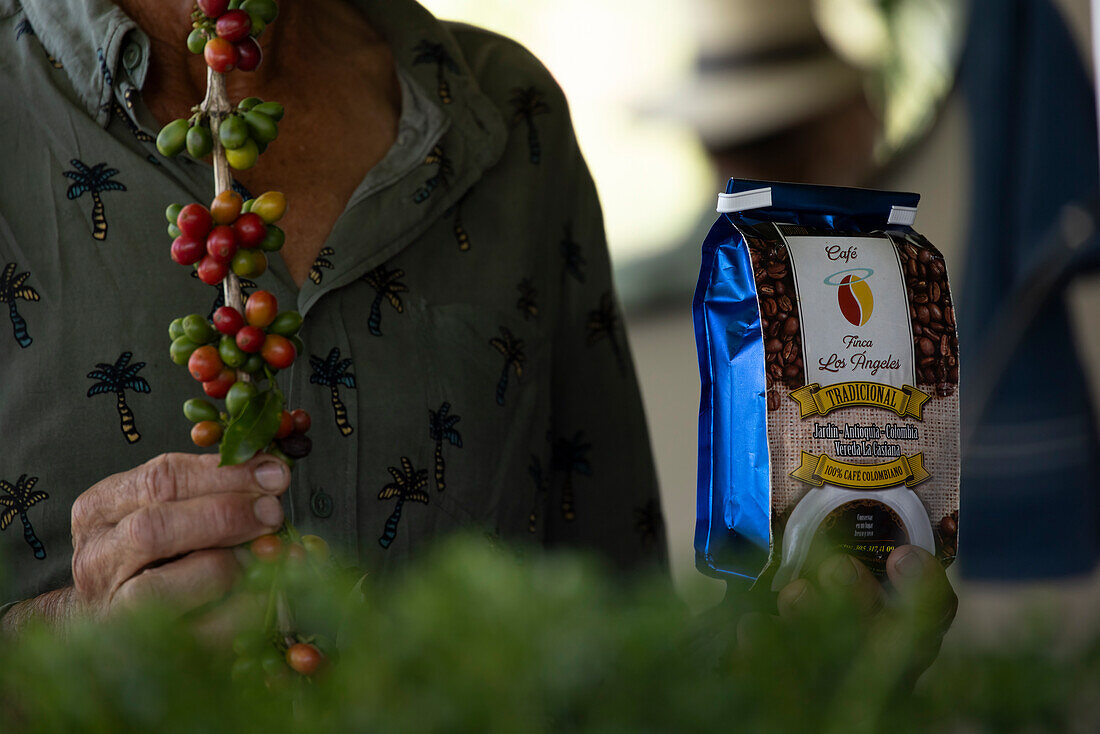 Coffee preparation at the Finca Los Angeles in Jardin, Colombia. He and his family produce excellent single origin, organic Arabica coffee