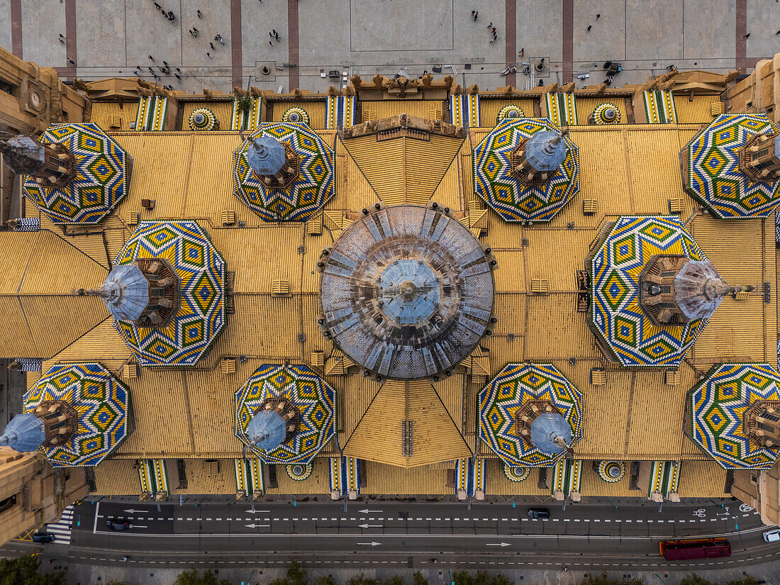 Aerial view of the Cathedral-Basilica of Nuestra Señora del Pilar rooftop, Zaragoza, Spain