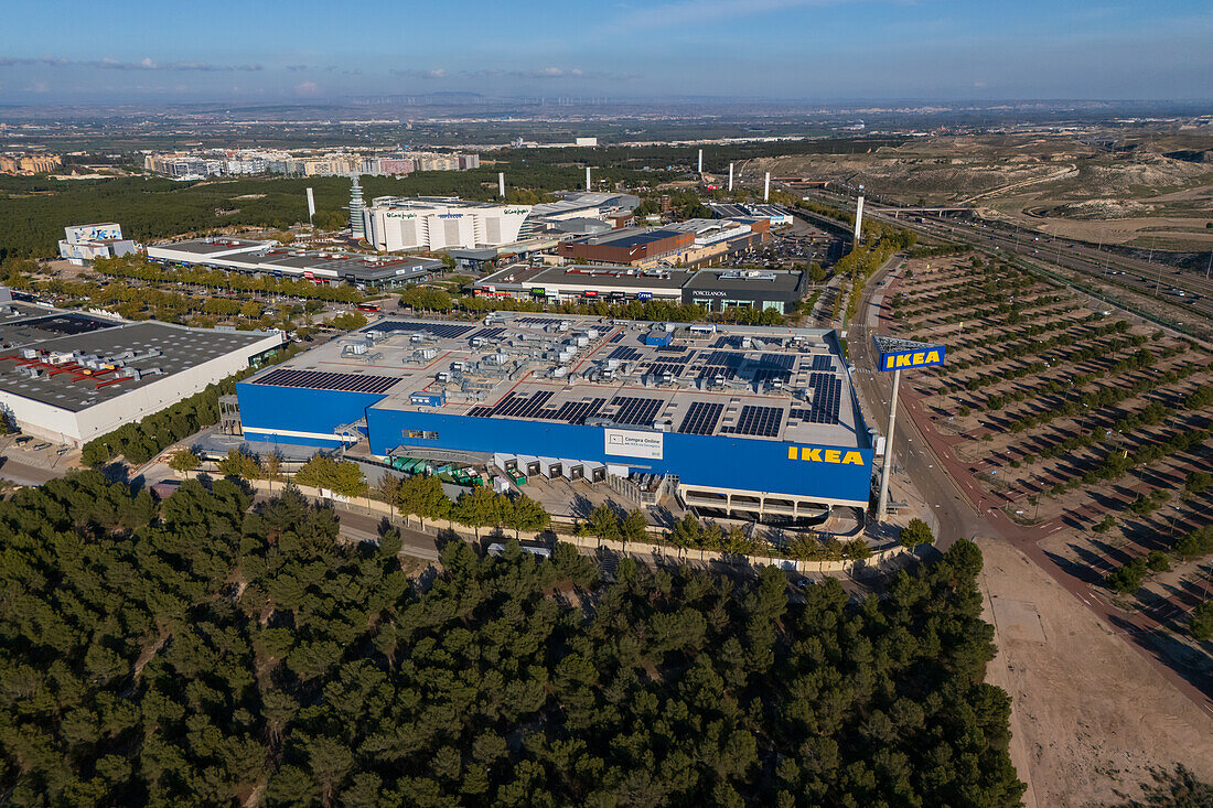 Aerial view of IKEA store in Puerto Venecia shopping center, Zaragoza, Spain