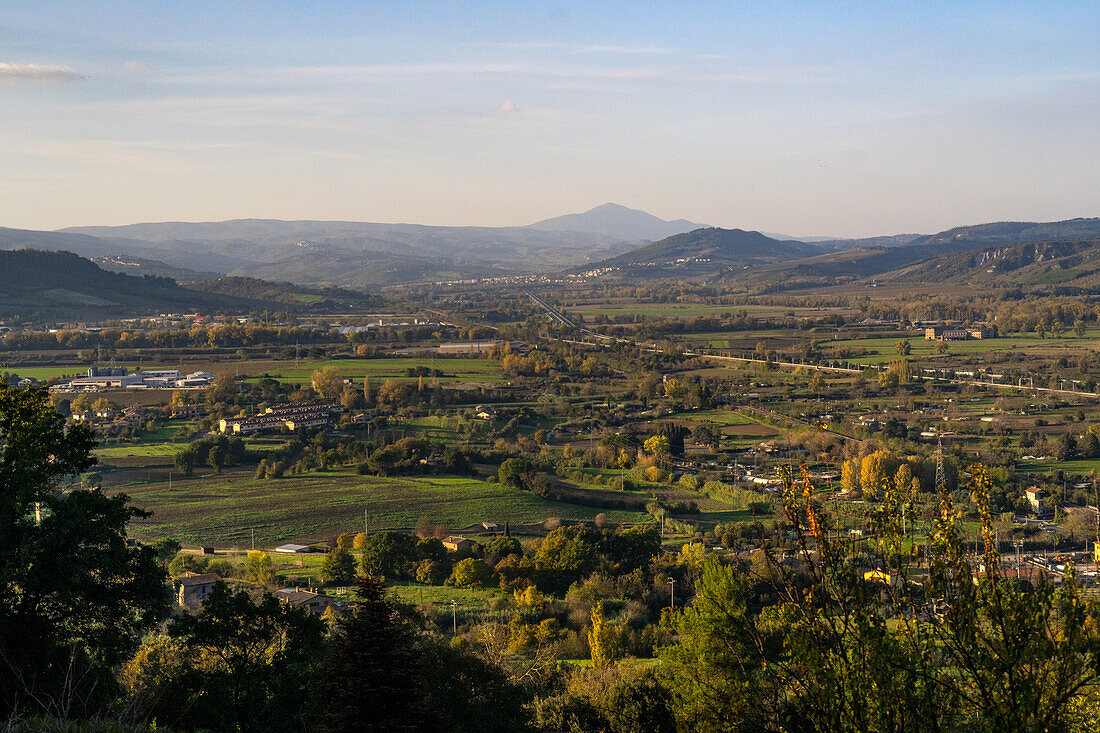 A veiw towards Sferrocavallo in the Umbrian countryside from the hilltop town of Orvieto, Italy.