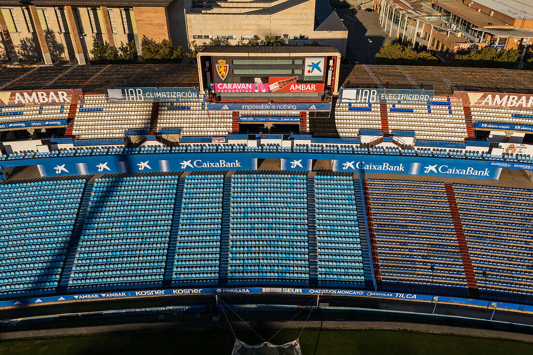 Luftaufnahme des Stadions La Romareda,das derzeit renoviert wird,Zaragoza,Spanien