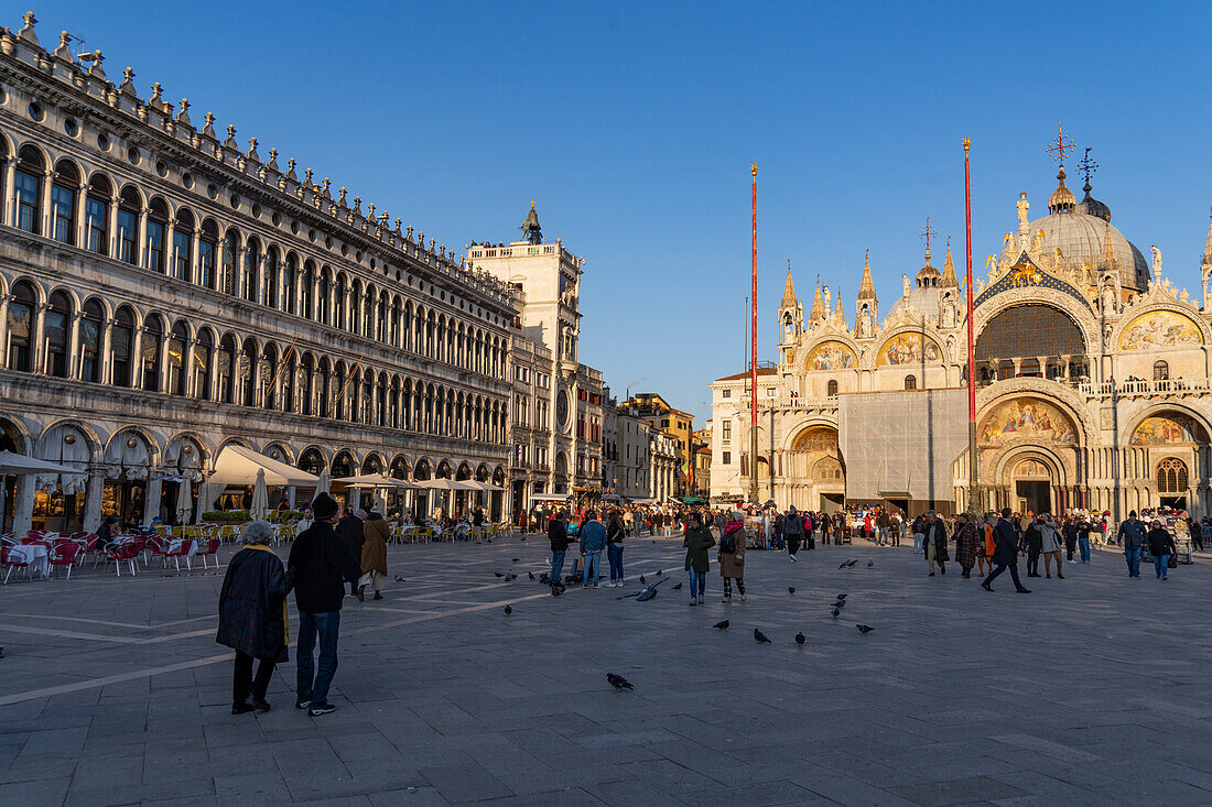 St. Mark's Basilica & the Procuratie Vecchie on St. Mark's Square in Venice, Italy.