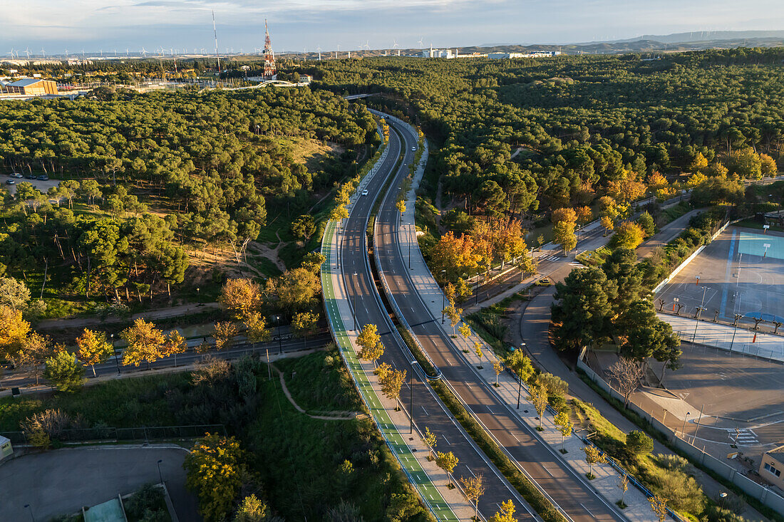 Aerial view of Ronda de la Hispanidad road in Zaragoza