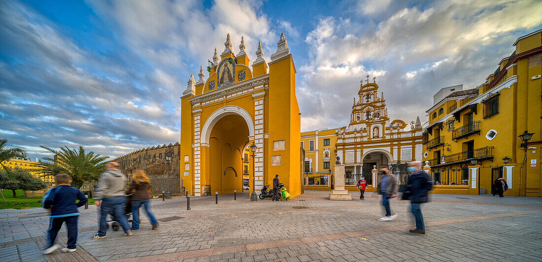 Seville, Spain, Jan 28 2021, Arco de la Macarena with Basilica in the heart of Sevilla, Spain.