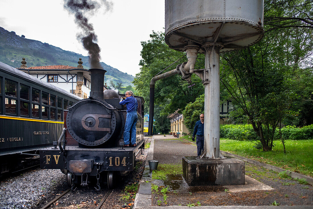 Azpeitia old steam train car in the Basque Railway Museum one of the most important of its kind in Europe. Railway history of Euskadi in Azpeitia, Gipuzkoa, Euskadi, Basque country, Spain.