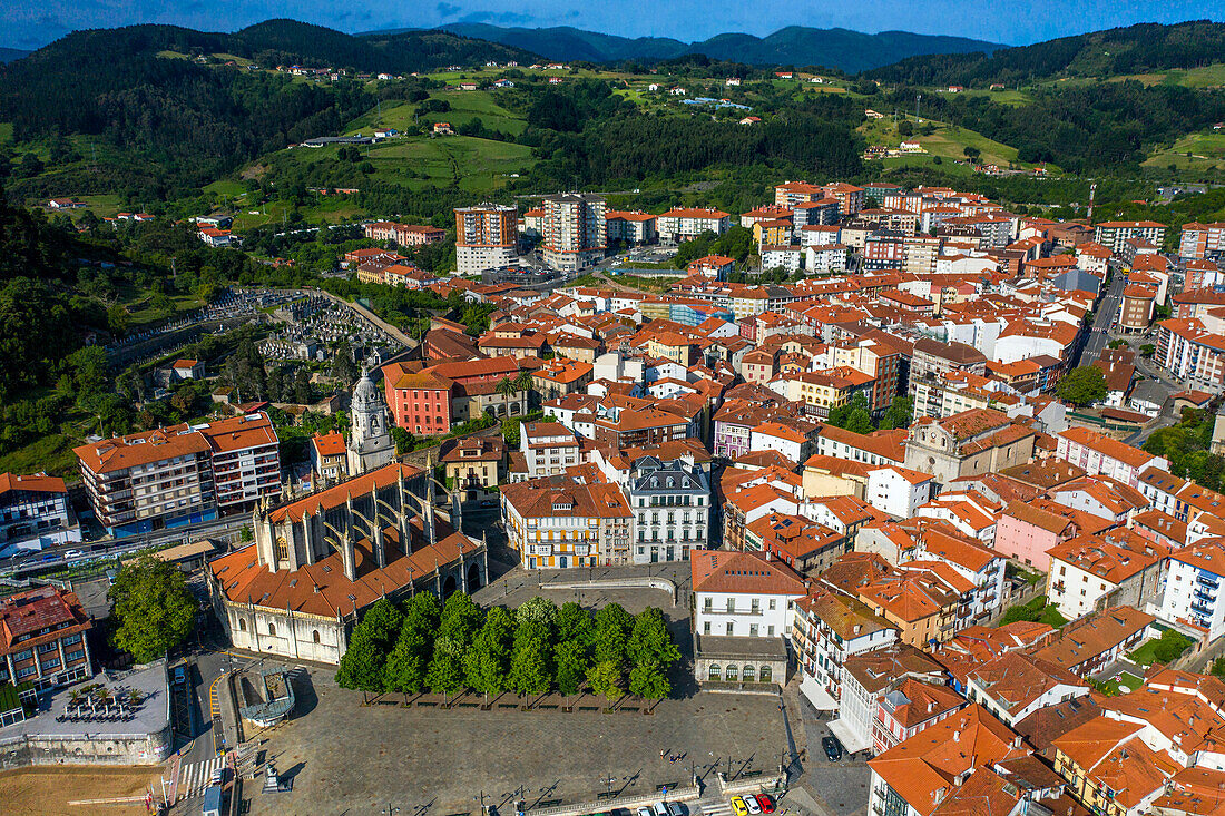 Old town of Lekeitio and Santa Maria de la Asuncion Church in the province of Biscay Basque Country Northern Spain Euskadi Euskalerria