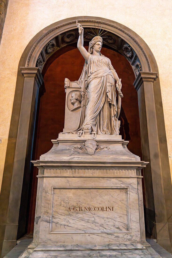 The tomb of Giovan Battista Niccolini, Italian poet & playwright, in the Basilica of Santa Croce, Florence, Italy. Sculpted by Pio Fedi between 1870 and 1876.