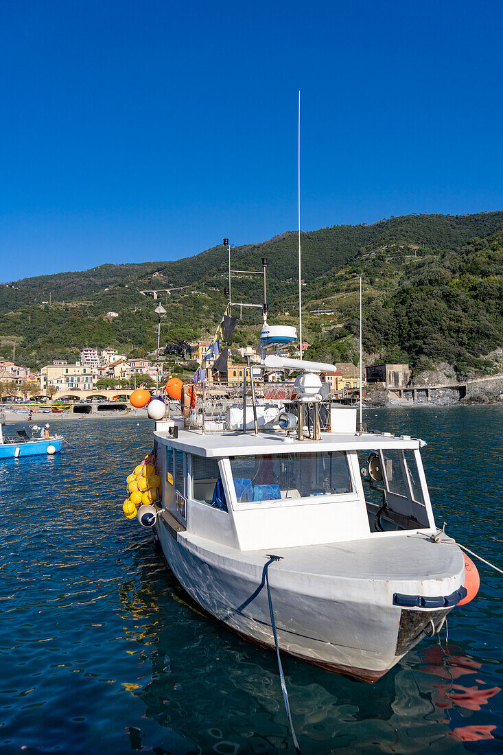 A fishing boat in the harbor of Monterosso al Mare, Cinque Terre, Italy.