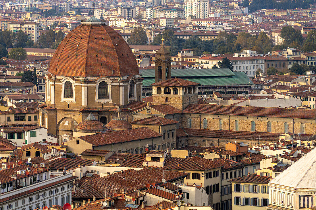 Dome of the Basilica of San Lorenzo from the Palazzo Vecchio Tower in Florence, Italy.