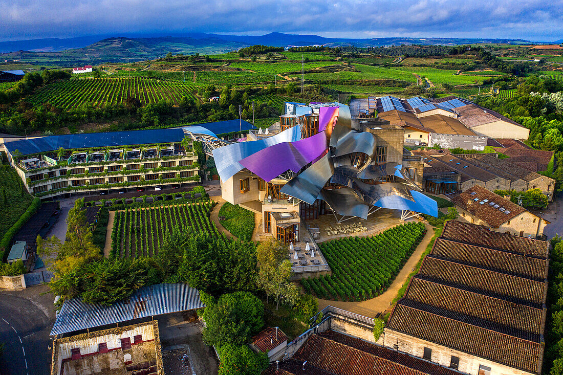 Exterior of Marques de Riscal Hotel Winery - La Rioja Alavesa, Alava, Araba Euskal herria, Euskadi Spain.