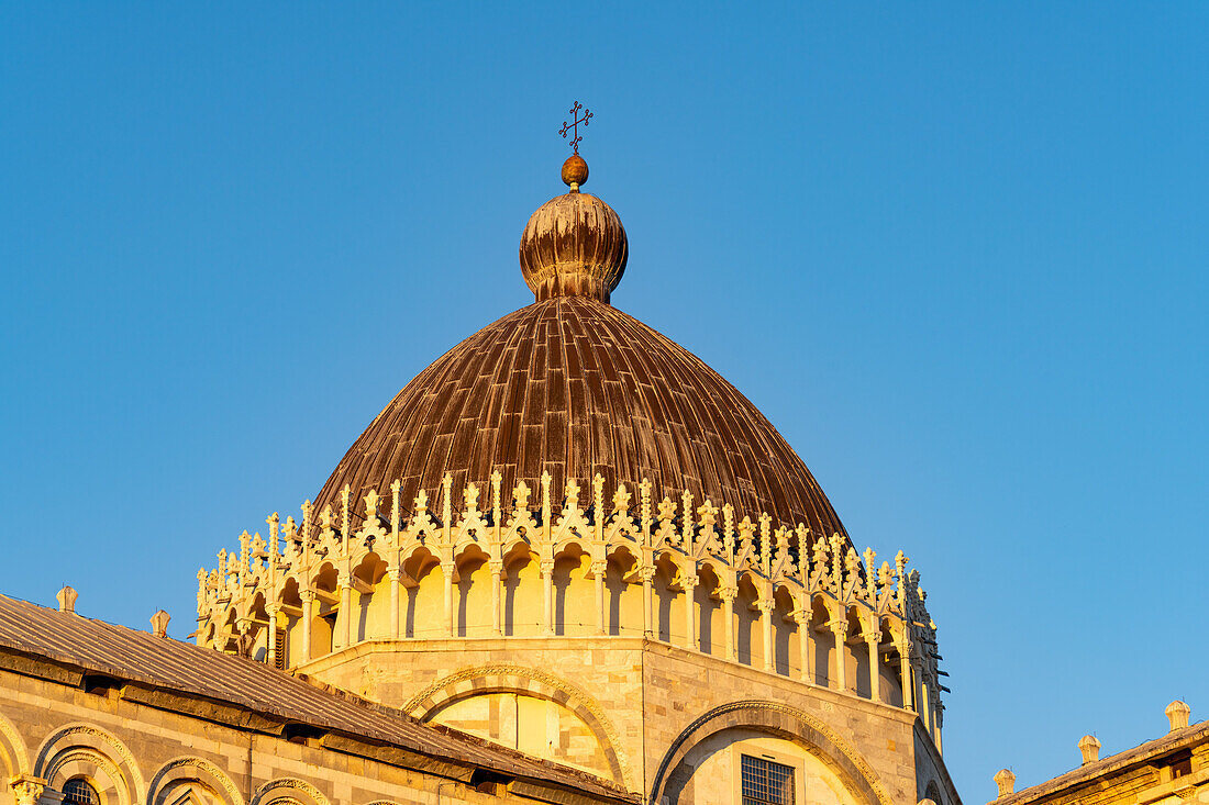 The dome of the Pisa Duomo or Primatial Metropolitan Cathedral of the Assumption of Mary in Pisa, Italy.