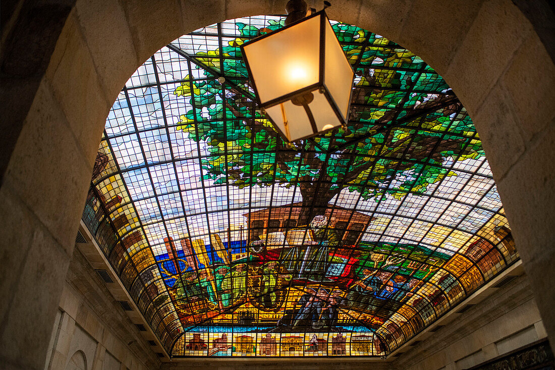 The Tree of Gernika stained glass ceiling in the Assembly House Casa de las Juntas, Gernika Guernica, Basque Country, Spain