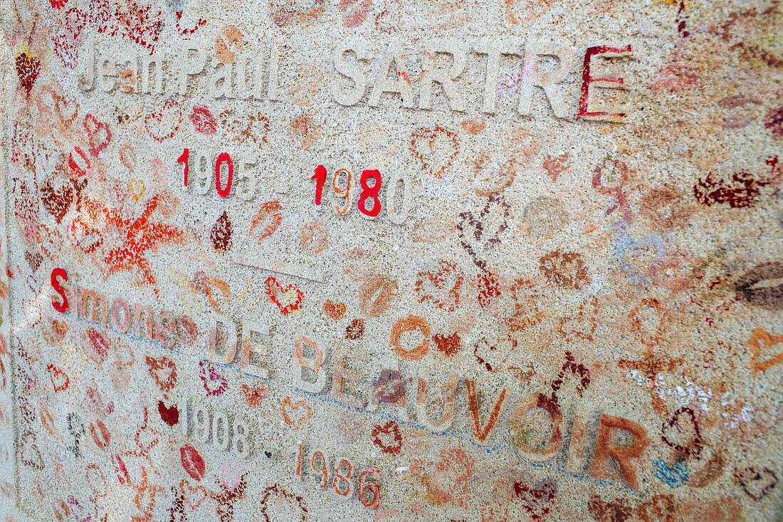 Montparnasse Cemetery, Paris, France. Inscription from the headstone of Jean Paul Sartre and Simone de Beauvoir Montparnasse Cemetery Paris France