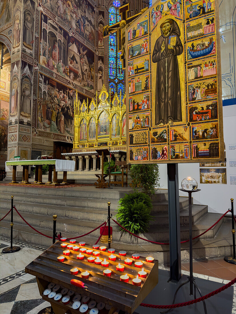 St. Francis and Twenty Stories from his Life in the nave of the Basilica of Santa Croce in Florence, Italy. Painted by Coppo di Marcovaldo between 1245 and 1250 A.D.