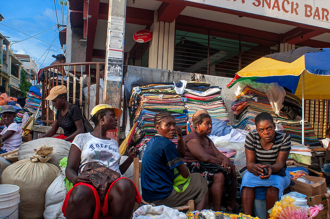 Local market and houses in the historic colonial old town, Jacmel city center, Haiti, West Indies, Caribbean, Central America