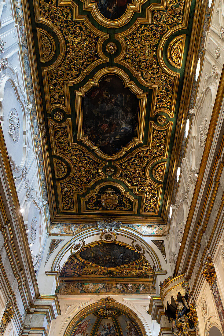 The ceiling of the nave of the Duomo of Amalfi, the Cathedral of Saint Andrew in Amalfi, Italy.