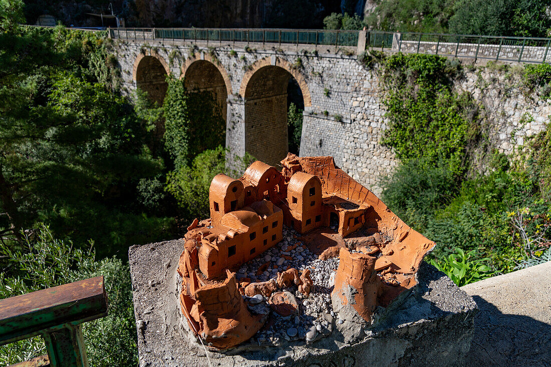 A terra cotta sculpture on the Amalfi Coast road on the Sorrento Peninsula in italy.