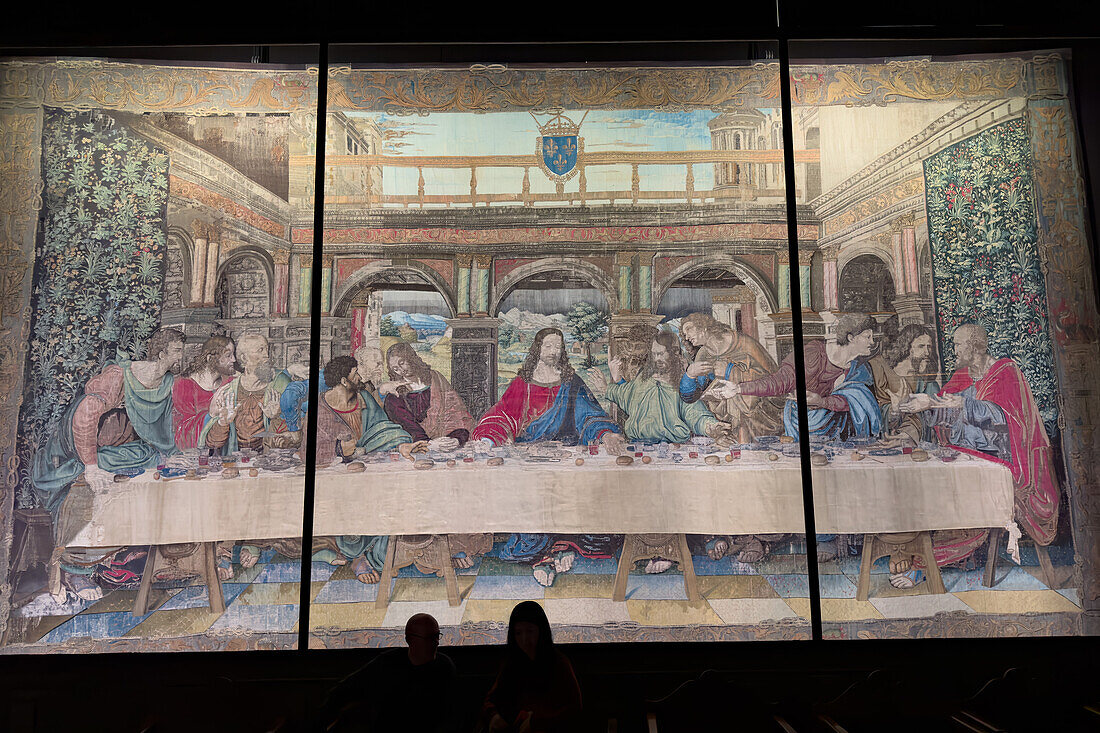 A tapestry of Da Vinci's The Last Supper in the Pinacoteca, Vatican Museums, Vatican City, Rome, Italy. Woven in Belgium about 1513.