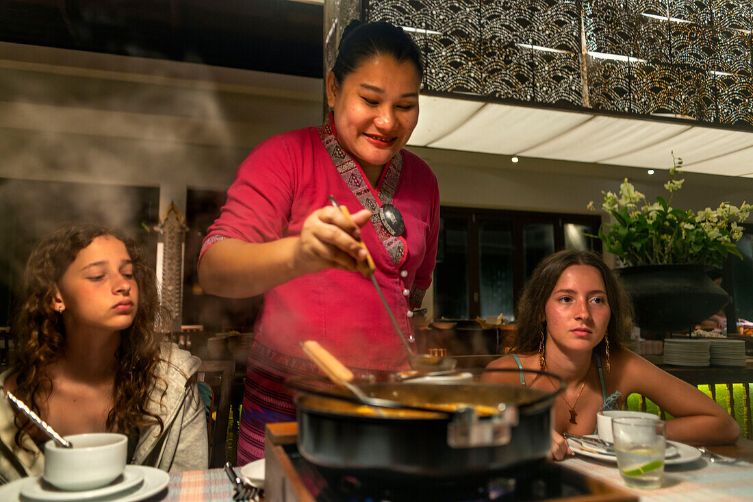 Chinese hot pot in the restaurant of the luxury hotel Pimalai Resort, Kantiang Beach, Ko Lanta or Koh Lanta island, Krabi, Thailand, Asia