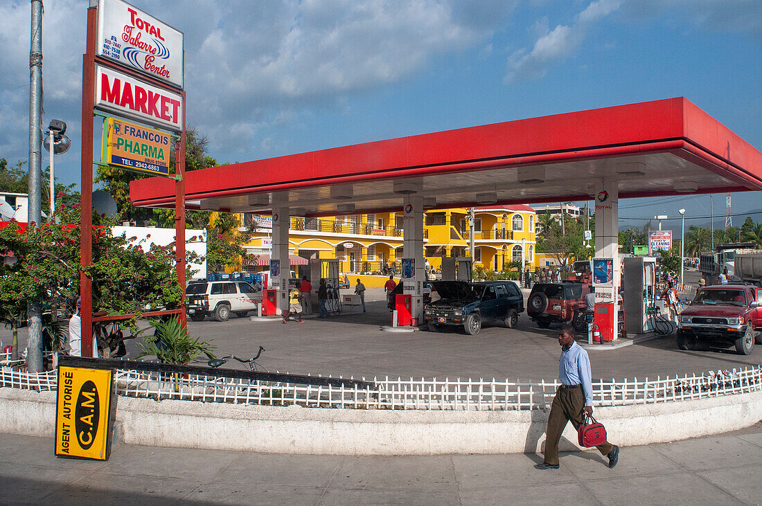 Petrol station in Port au Prince city center, Haiti