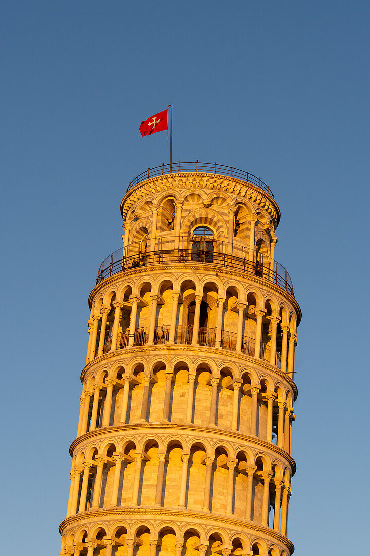 Tourists on the observation platform of the Leaning Tower of Pisa. Pisa, Italy.