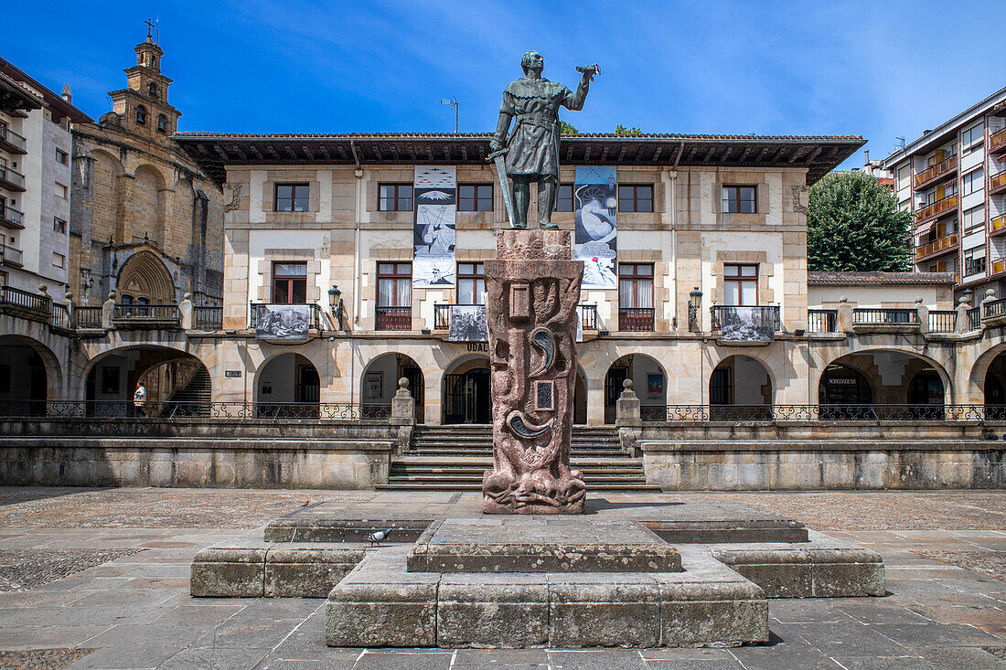 Old Town of Guernica. Guernica was bombed by Nazi Germany's Luftwaffe. The attack inspired Pablo Picasso's painting Guernica, depicting his outrage at the attack, Gernika Lumo, province of Biscay, Pais Vasco, Basque country, Spain