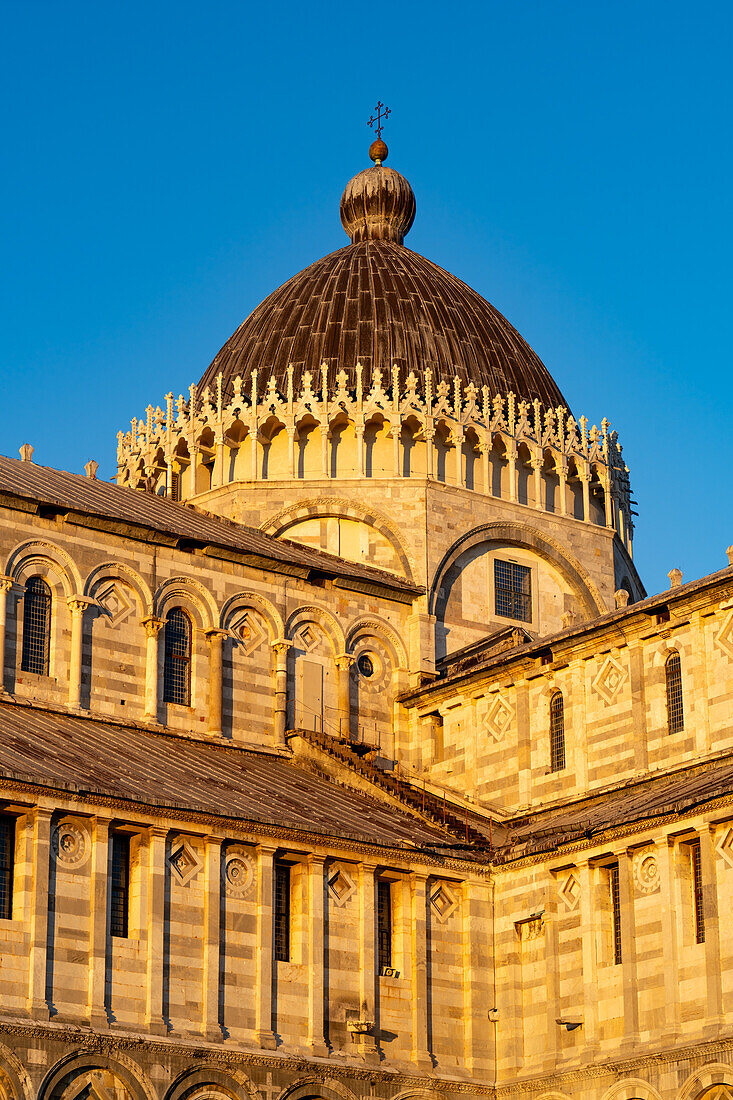 The dome of the Pisa Duomo or Primatial Metropolitan Cathedral of the Assumption of Mary in Pisa, Italy.