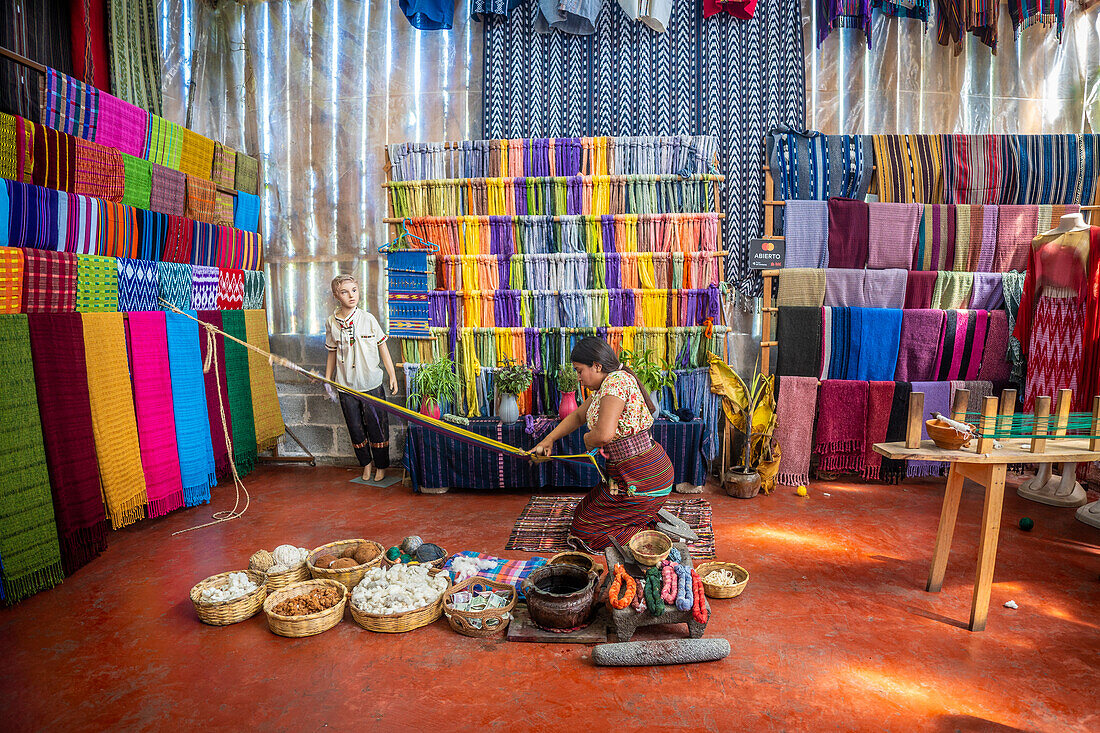 Woman making textiles San Juan la Laguna, Lake Atitlan, Guatemala