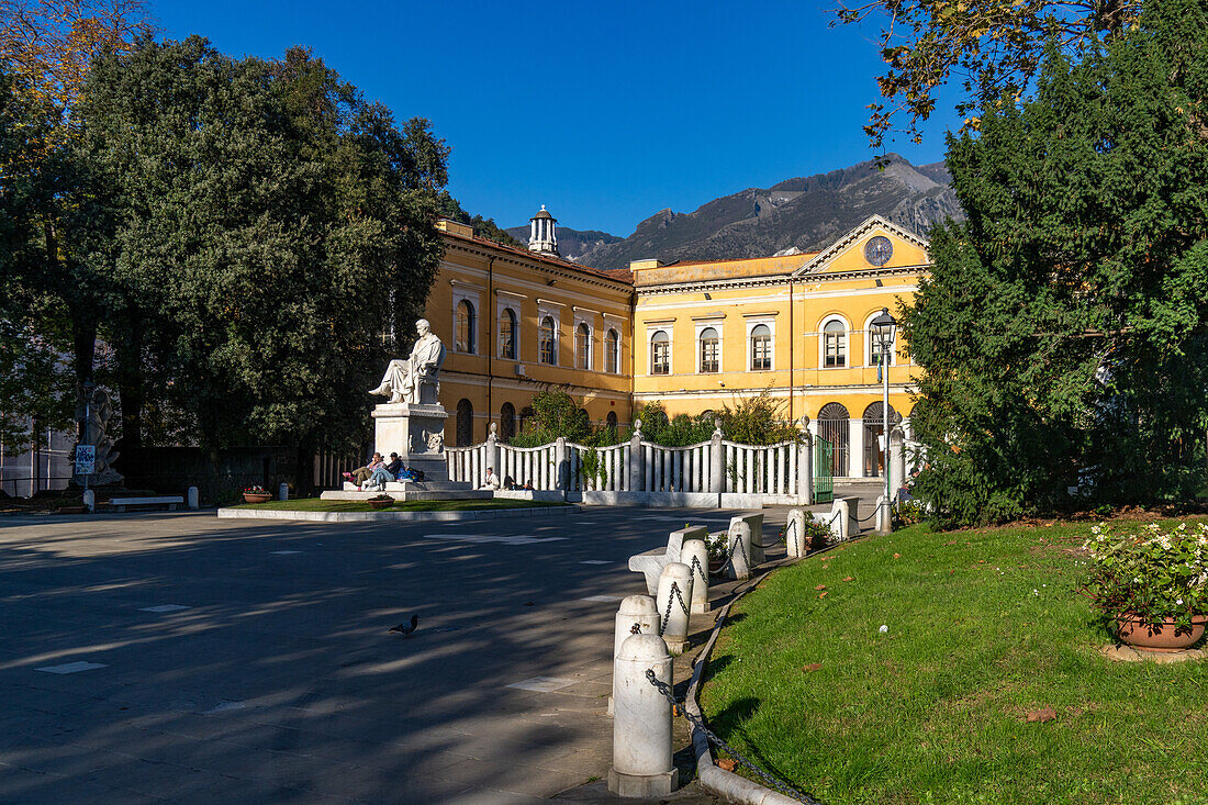 Monument to Alberto Meschi Pellegrino Rossi in the Piazza Antonio Gramsci in Carrara, Italy.