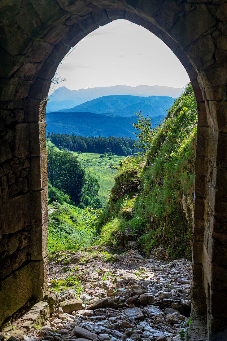 San Adrián tunnel or Lizarrate pass San Adriango tunela Sandratiko tunela on the Aizkorri mountain range at the Basque Country, Goierri, Basque Highlands Basque Country, Euskadi Spain.