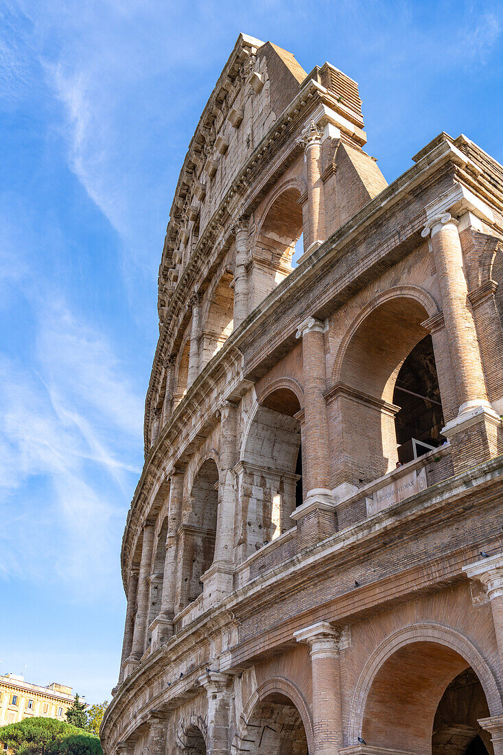 The ancient Roman Colosseum or Flavian Amphitheater in Rome, Italy.