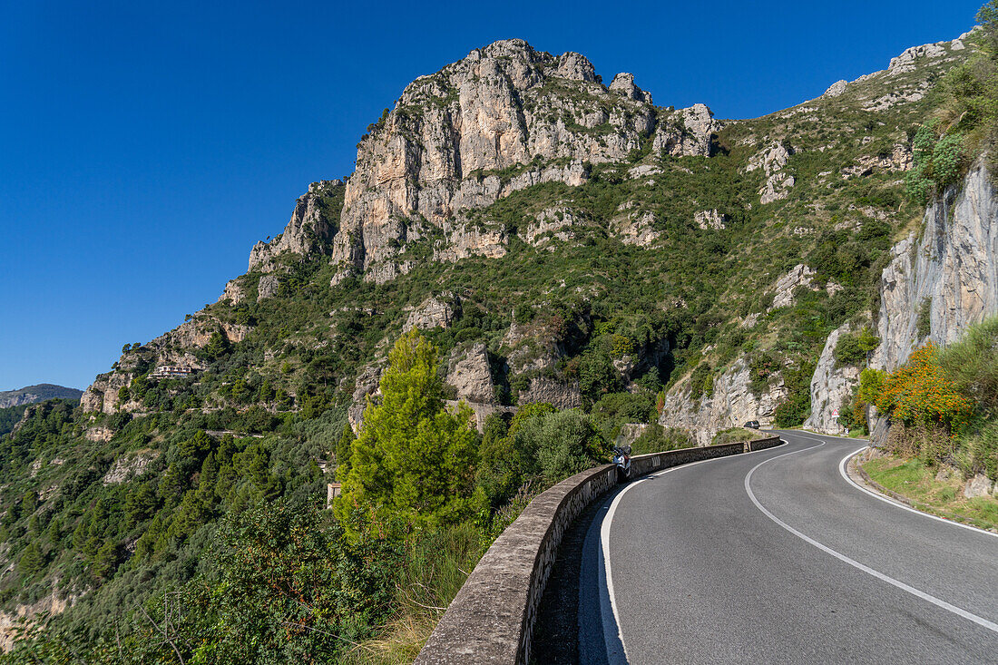 The Amalfi Coast road on the Sorrento Peninsula in italy on the Gulf of Salerno.