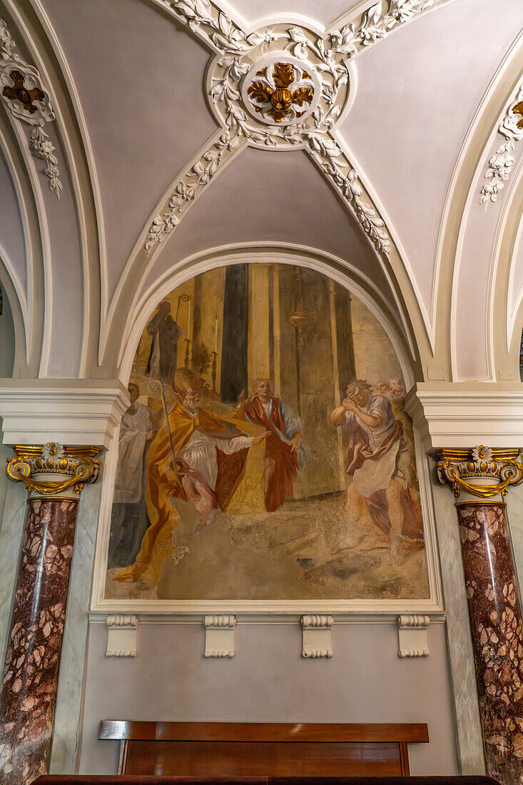 Painting of the life of Sant'Antonino in the crypt of the Basilica of Sant'Antonino, Sorrento, Italy.