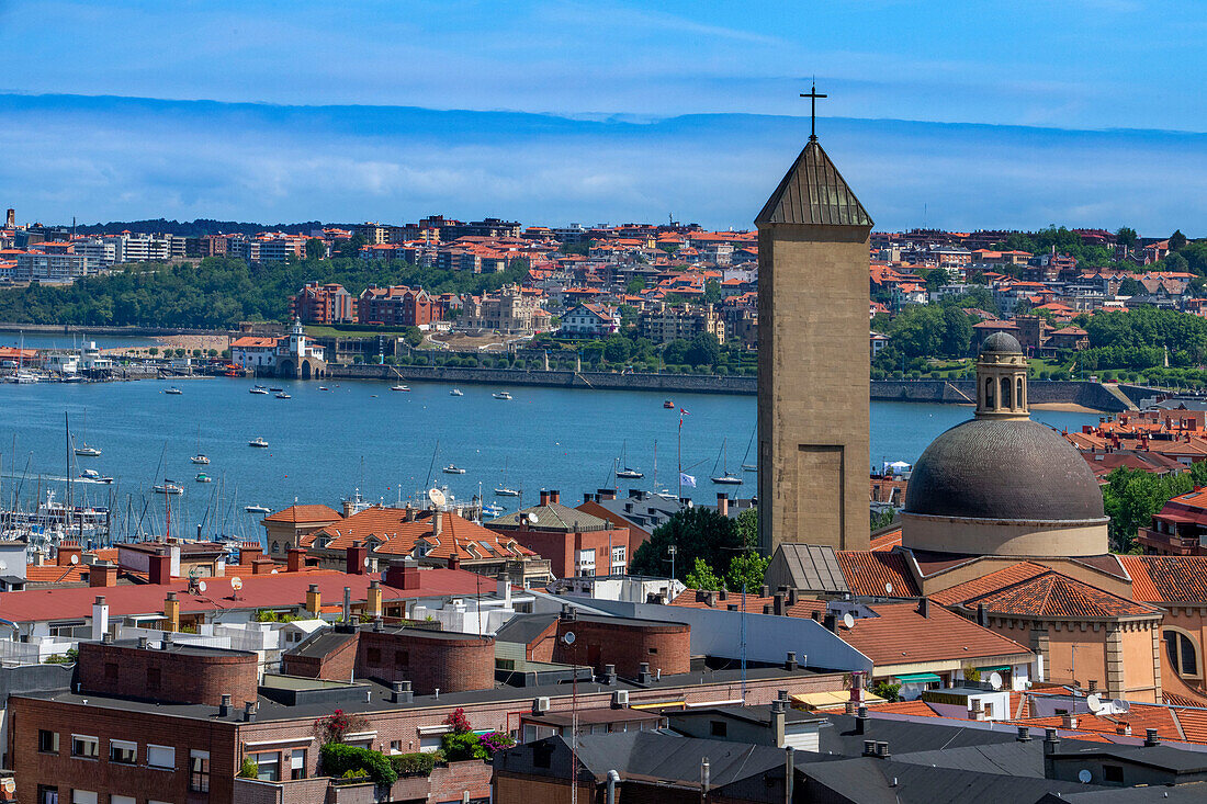 Getxo views from Vizcaya Bridge, a transporter bridge that links the towns of Portugalete and Getxo, Bilbao province, Basque Country, Euskadi, Spain.