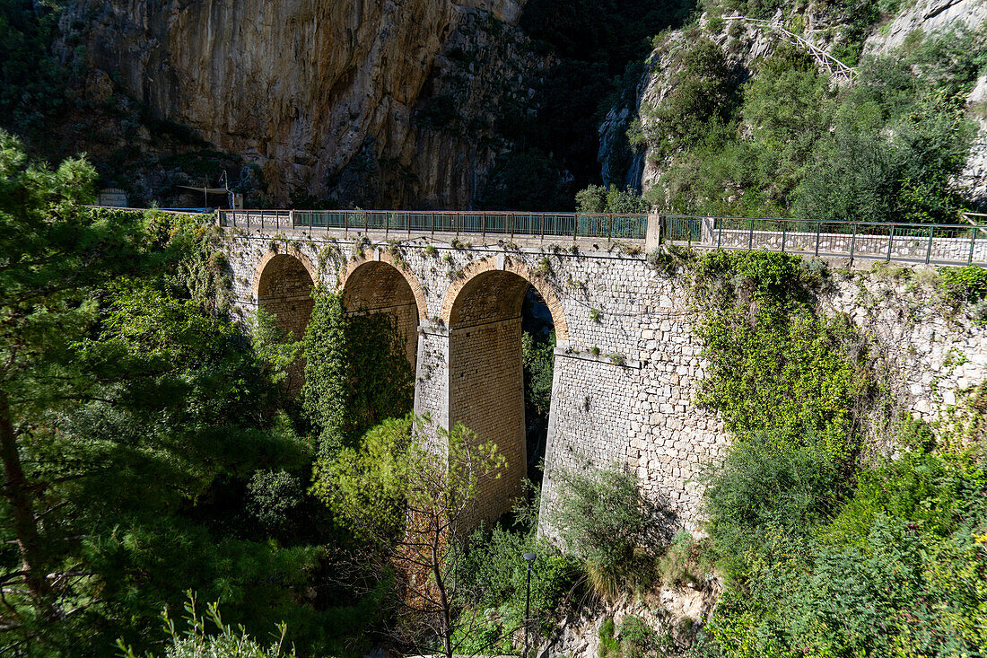 A stone bridge near Praiano on the Amalfi Coast road on the Sorrento Peninsula in italy.