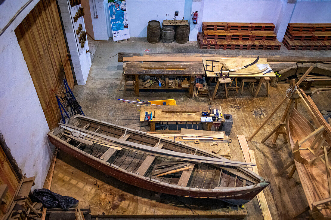 Albaola museum, Historic Whaling Boat reconstruction in the Basque port of Pasaia, Gipuzkoa, Spain.