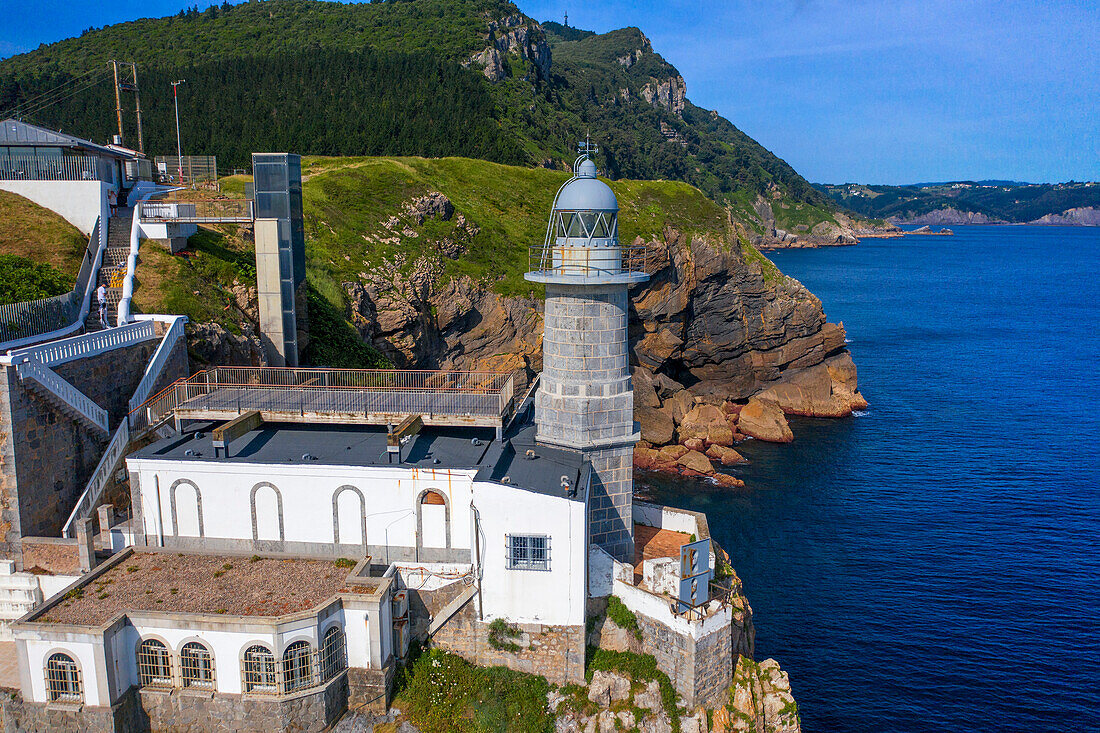 Panoramic aerial view of Santa Catalina lighthouse Santa Katalina in Lekeitio lequeitio, Basque Country, Spain.