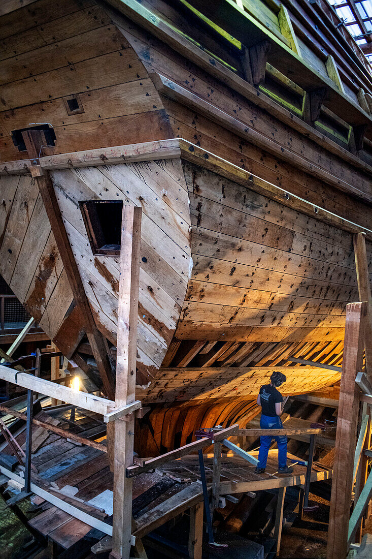 Albaola museum, Historic Whaling Boat reconstruction in the Basque port of Pasaia, Gipuzkoa, Spain.