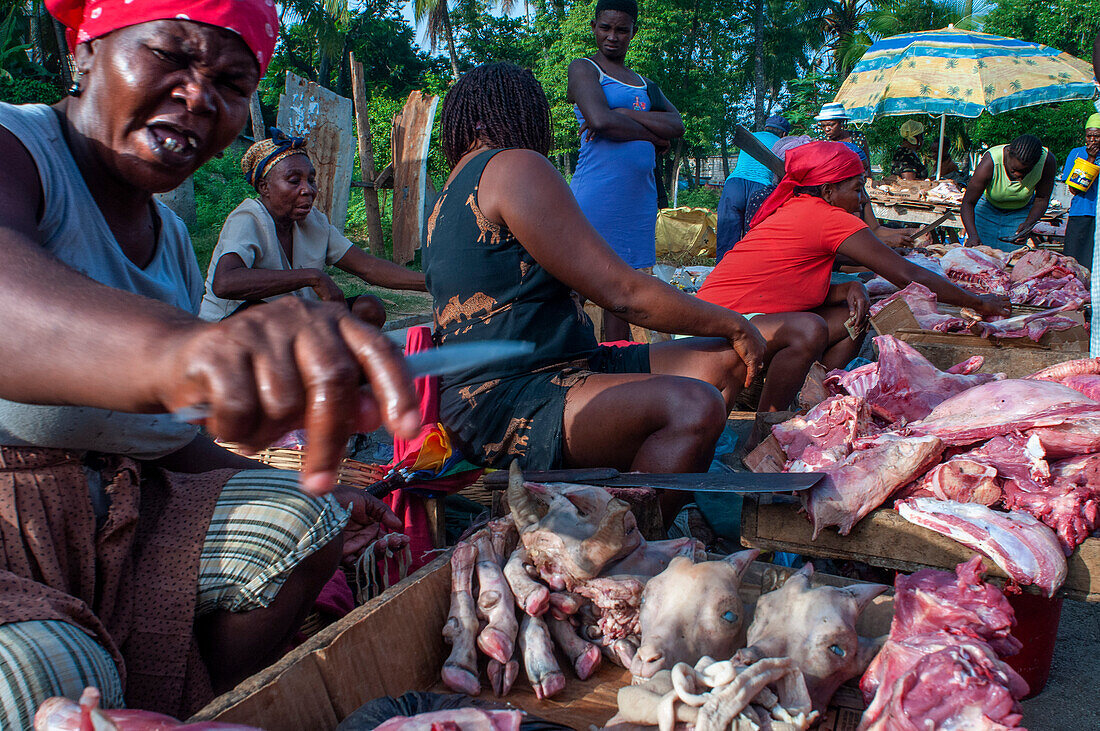 Local market and houses in the historic colonial old town, Jacmel city center, Haiti, West Indies, Caribbean, Central America