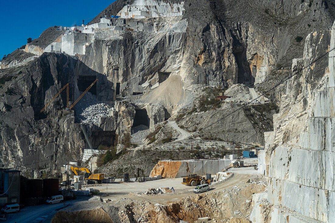 An active marble quarry in the Fantiscritti Basin in Apuan Alps near Carrara, Italy.