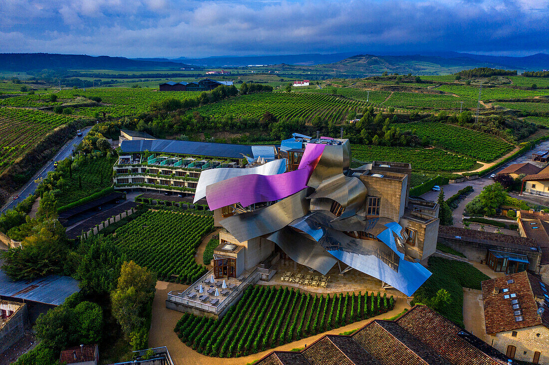 Exterior of Marques de Riscal Hotel Winery - La Rioja Alavesa, Alava, Araba Euskal herria, Euskadi Spain.