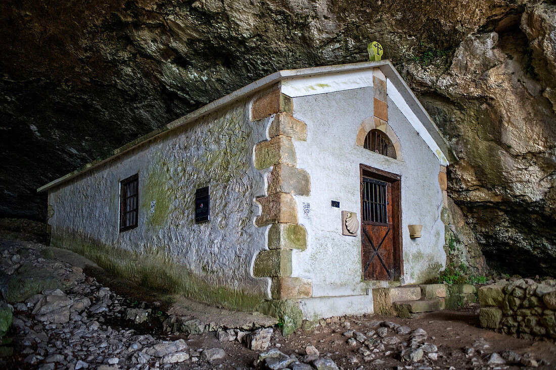 San Adrián ermitage chapel inside San Adrián tunnel or Lizarrate pass San Adriango tunela Sandratiko tunela on the Aizkorri mountain range at the Basque Country, Goierri, Basque Highlands Basque Country, Euskadi Spain.