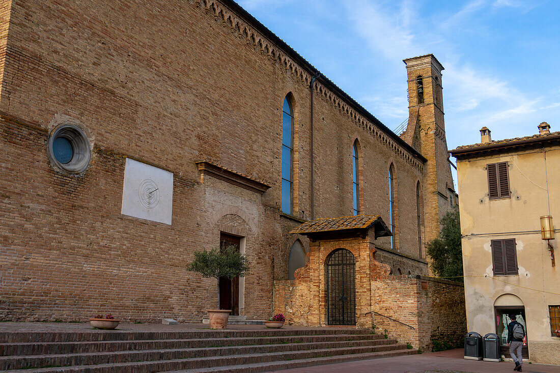 The exterior of the Church of Sant' Agostino in Piazza San Agostino. San Gimignano, Italy.