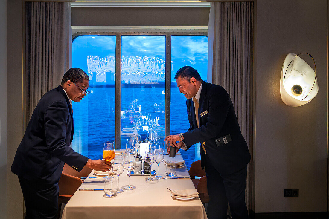 Main restaurant inside of the Silversea Endeavor in the coast of Greenland