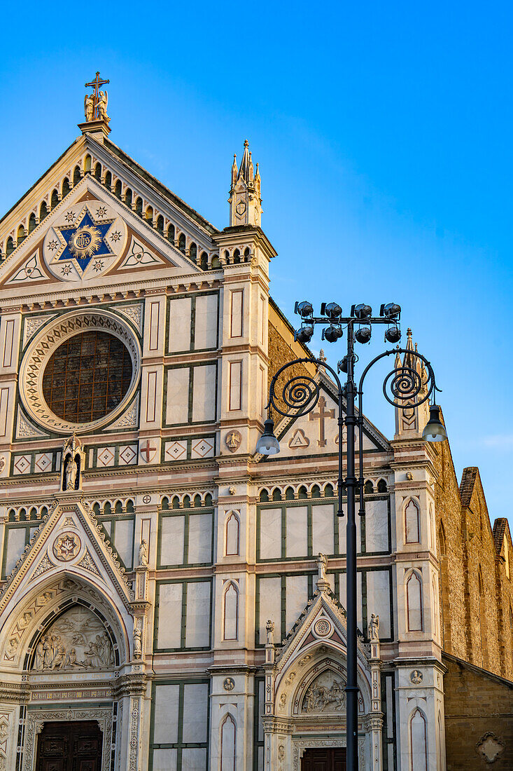 The facade of the Basilica of Santa Croce or Basilica of the Holy Cross in Florence, Italy.