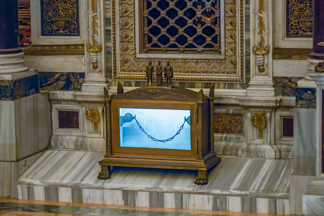 The prison chains of St. Paul the Apostle in the Basilica of St. Paul Outside the Walls, Rome, Italy.