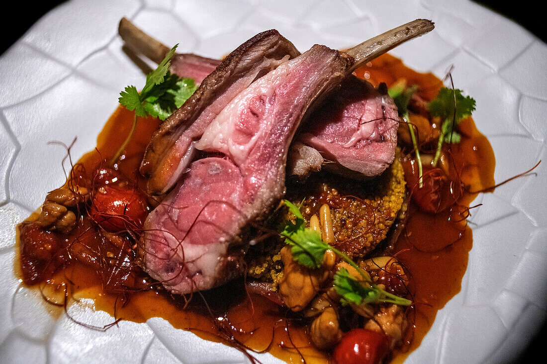 Maldivian style lamb ribs dish in the restaurant of Six Senses Laamu maldives luxury resort villas, Laamu Atoll region Maldives