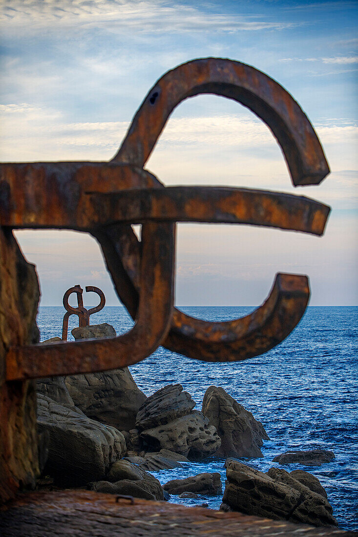 The comb of the wind - Peine del viento sculptures of Eduardo Chillida at the foot of the Igeldo mountain in San Sebastián, Gipuzkoa, Basque country, Euskadi, Spain.