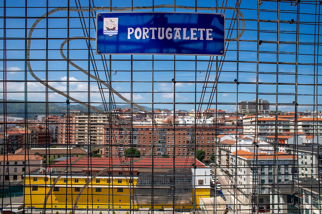 Portugalete views from Vizcaya Bridge, a transporter bridge that links the towns of Portugalete and Getxo, Bilbao province, Basque Country, Euskadi, Spain.