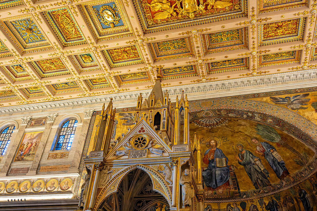 The Gothic-style ciborium in the Basilica of St. Paul Outside the Walls, Rome, Italy. Created by Arnolfo di Cambio and completed in 1285 A.D.